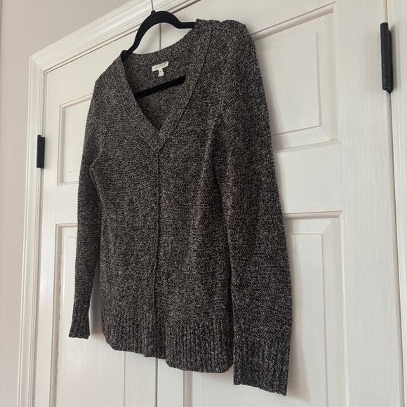 Eileen Fisher System Marled Black Taupe VNeck 100% Linen Sweater Size Small Knit - Picture 7 of 10